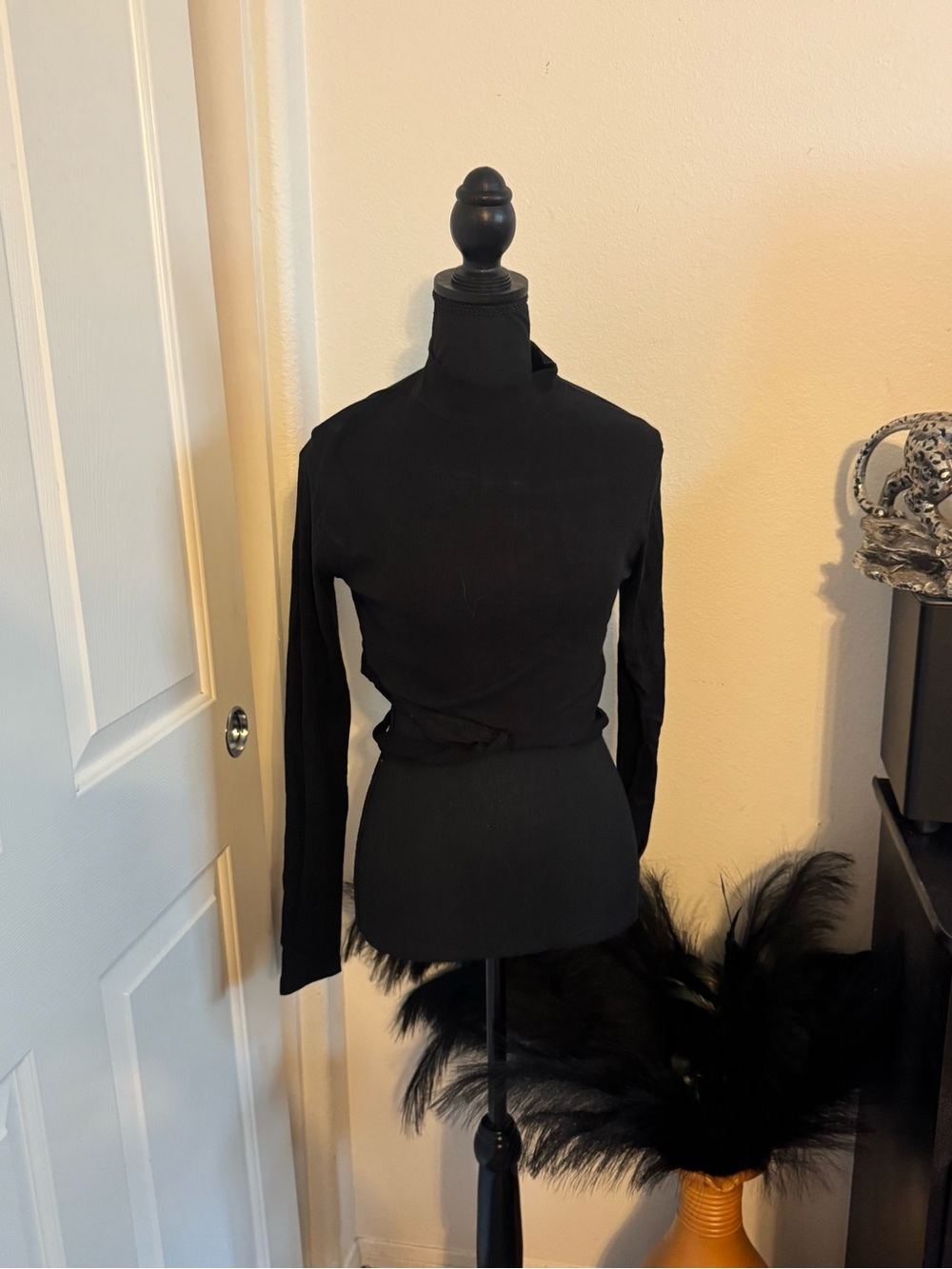 Black Long-Sleeve Mock Neck Top